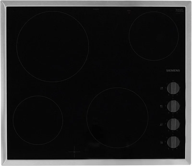 iQ100, Keramische kookplaat 60 cm, draaiknoppen, vlaklijst by Siemens in Black, Roestvrijstaal – product photo