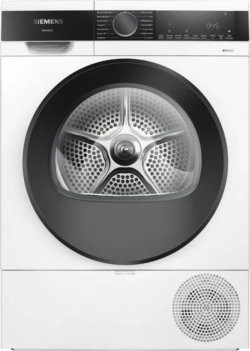 iQ500 WQ33G2D41 - Vrijstaand - Voorbelading - Warmtepomp - Wit - Knoppen - Rechts - DE display by Siemens in White – product photo