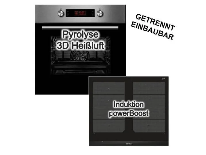 Midea Backofen-Set Pyrolyse Teleskopauszug + Siemens Induktionskochfeld Bratsensor Plus, mit 1-fach Teilauszug, Pyrolyse-Selbstreinigung de Siemens – photo produit