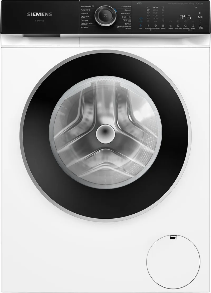 WG44H2A5NL - iQ500 - Wasmachine - 9 kg - 20% zuiniger dan energielabel A - Automatisch doseren - Added Steam: vermindert kreukels tot 40% - speedPack L: verkort wasprogramma's met varioSpeed by Siemens in White – product photo