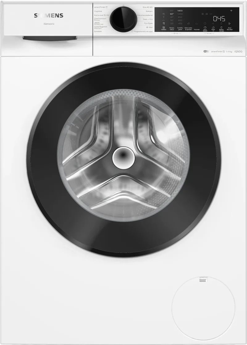WG44J200NL - iQ500 - Wasmachine – 9 kg – 1400 rpm – Energieklasse A - smartFinish: vermindert kreukels tot 50% - speedPack L: verkort wasprogramma's met varioSpeed - Home Connect van Siemens in Wit – productfoto