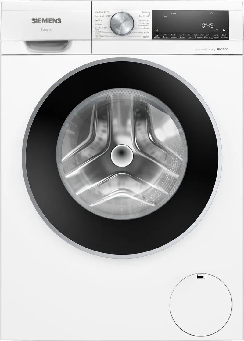 WG46G2ZCNL - iQ500 - Wasmachine - Wasmachine met stoom - 9 kg - 1600 rpm - Energielabel A - SmartFinish: vermindert kreukels tot 50% - speedPack L: Kortere wasprogramma’s of snelle was fra Siemens i Hvid – produktbillede