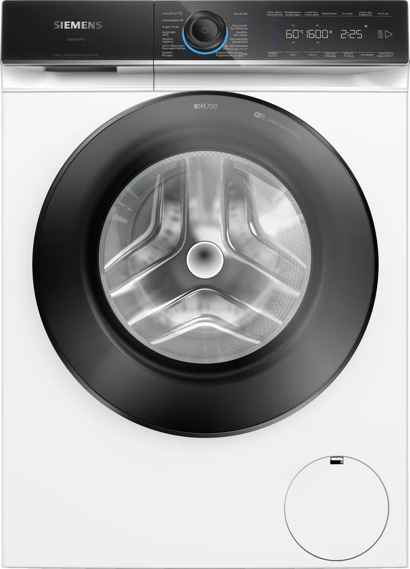 WG56B2ABFG - iQ700 - Wasmachine - 10 kg - 1600 rpm - Automatisch doseren - 30% zuiniger dan energielabel A - Added steam: minder gekreukte was - Home Connect by Siemens in White – product photo