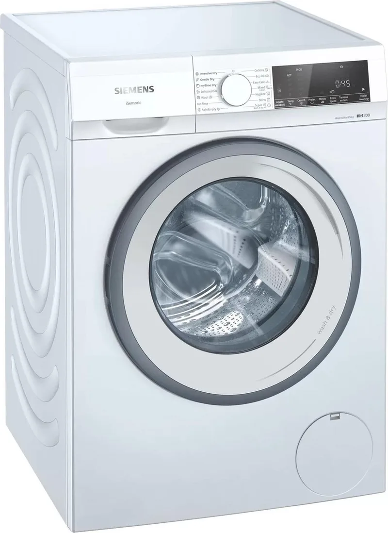 WN34A100EU - iQ300 - Was-droogcombinatie - Wassen en drogen in 1 keer - Zeer stil - WaterPerfect Plus, minimaal waterverbruik - varioSpeed, tot 65% sneller wassen - ENG display van Siemens in Wit – productfoto
