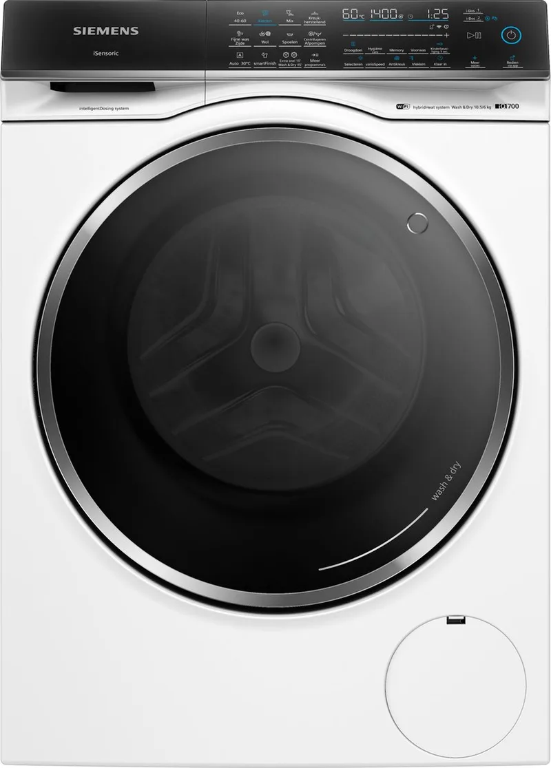 WN54C2A0NL - IQ700 - Was-droogcombinatie - 10.5/6 kg - Automatisch doseren - smartFinish: minder kreukels - speedPack XL: versnel je wasprogramma van Siemens in Wit – productfoto
