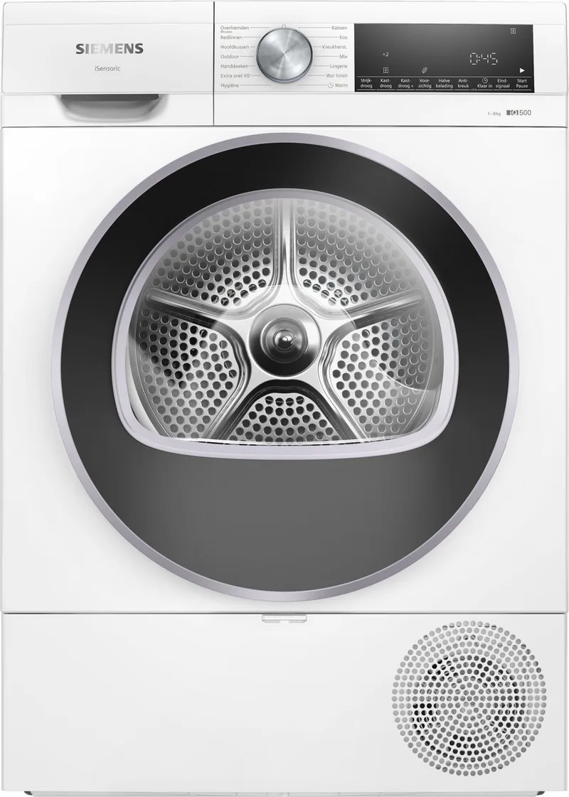 WQ33G1DANL IQ500 – Wasdroger - Warmtepompdroger - 8 kg - Auto Dry droogt automatisch tot de gewenste droogtegraad - Wit de Siemens en Blanc – photo produit