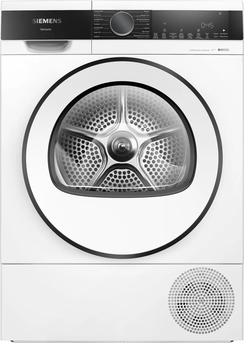 WQ35G2DMFG - iQ500 - Warmtepompdroger - 8 kg - Zeer stil - Blijvend energiezuinig met de zelfreinigende condensor - NL/FR Display de Siemens en Blanc – photo produit