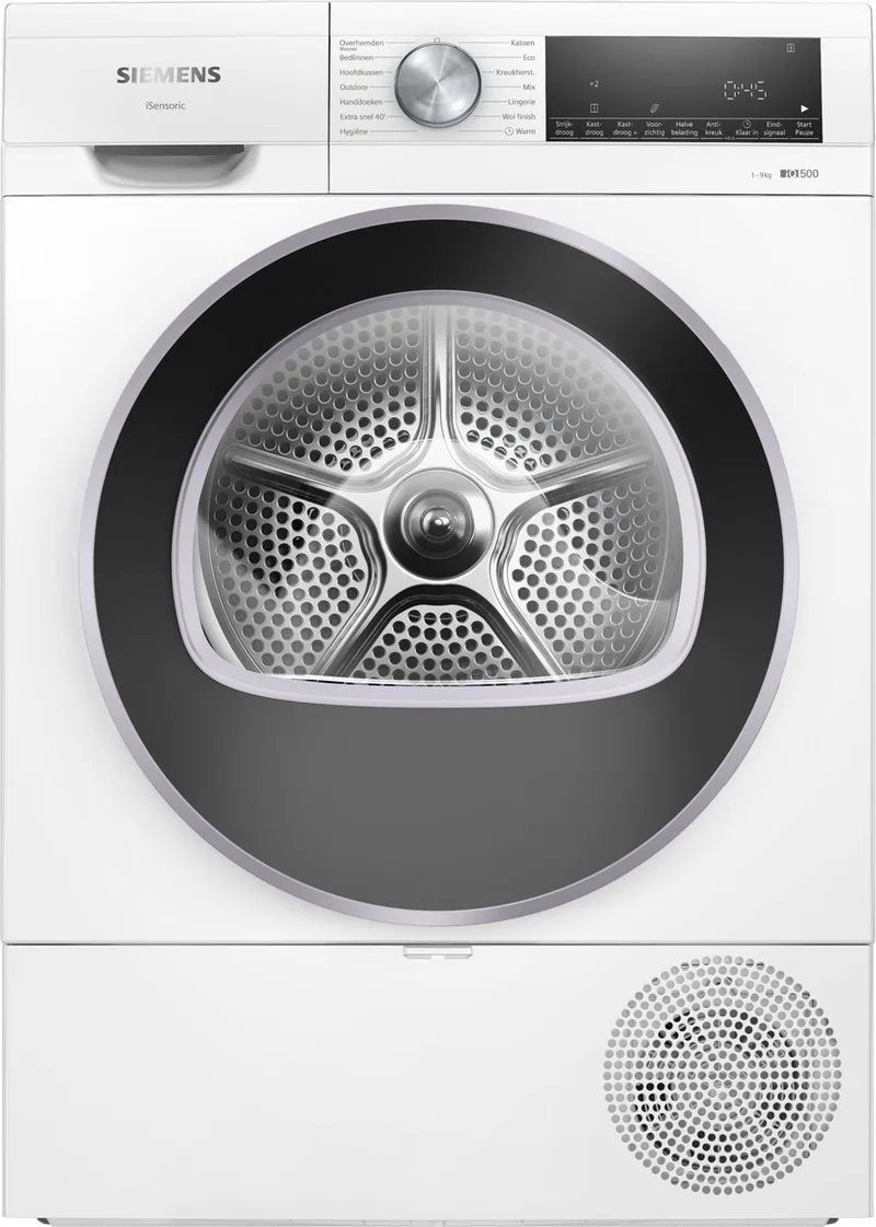 WQ43G1DANL IQ500 - Warmtepompdroger - 9 kg - AutoDry - EasyClean Filter - speedPack: Bespaar tijd met snelle programma's -Wit by Siemens in White – product photo