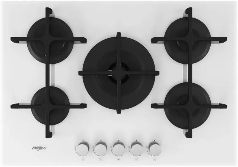 GOA 7523/WH table de cuisson gaz 5 foyers en verre blanc de Whirlpool – photo produit