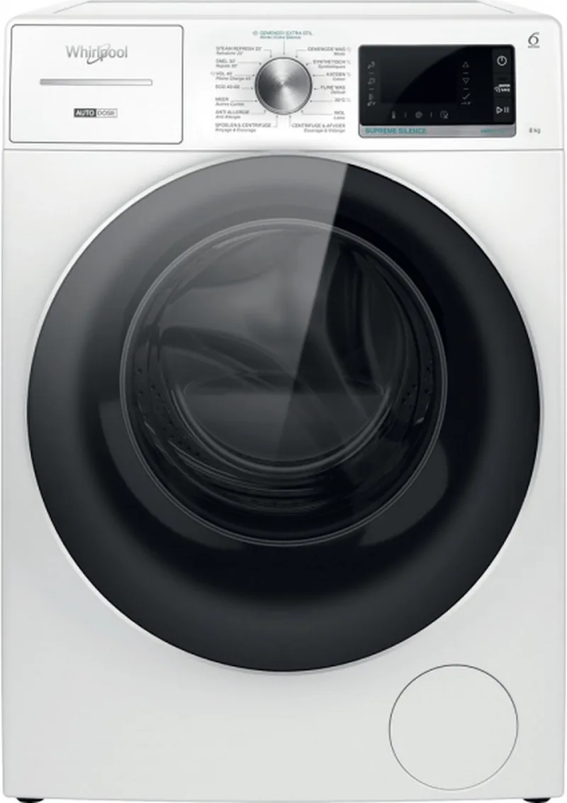 W8 W846WR BE wasmachine Voorlader 8 kg 1351 RPM Zwart, Wit van Whirlpool in Zwart, Wit – productfoto