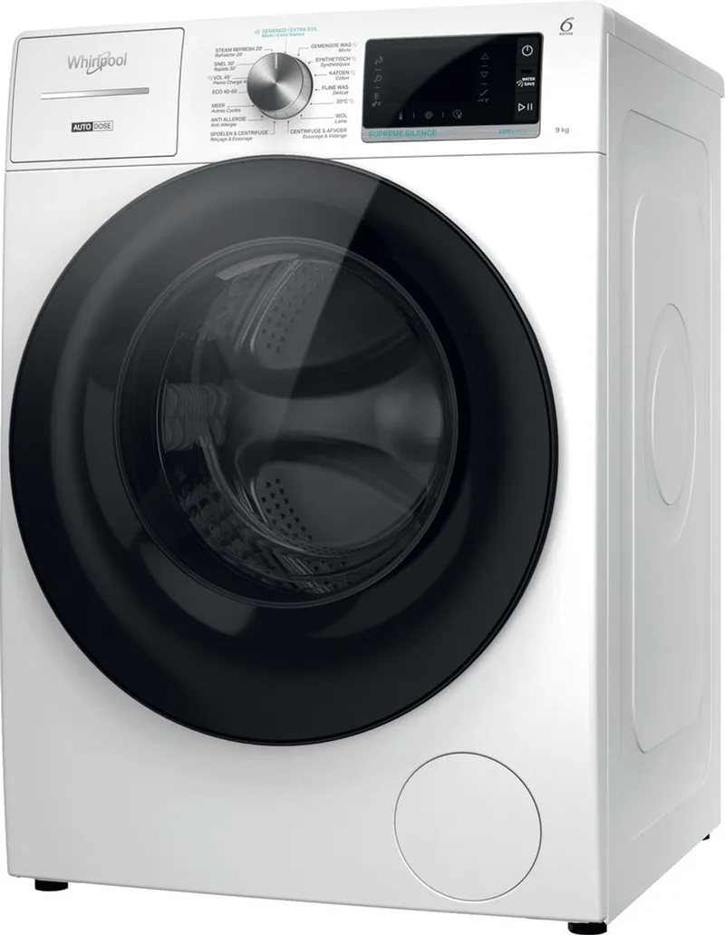 W8 W946WB BE wasmachine Voorlader 9 kg 1400 RPM by Whirlpool in White – product photo
