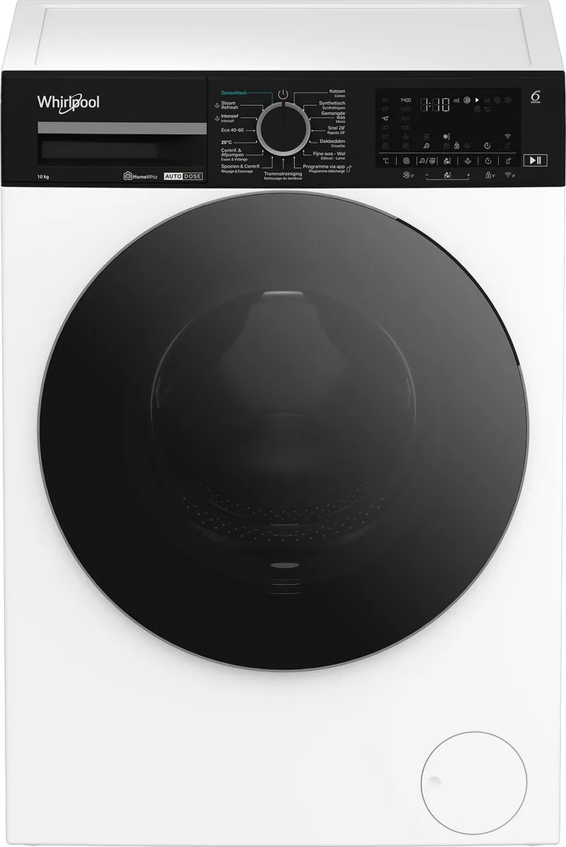 WPM 07W - ADS BE - Wasmachine - Voorbelading 10 kg - 1400 RPM - Zwart/Wit de Whirlpool en Noir, Blanc – photo produit